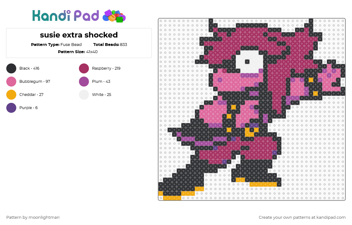 susie extra shocked - Fuse Bead Pattern by moonlightmari on Kandi Pad - black,pink,deltarune,susie,characters