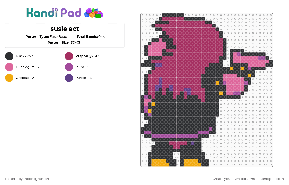 susie act - Fuse Bead Pattern by moonlightmari on Kandi Pad - pink,deltarune,deltarune chapter 2,susie