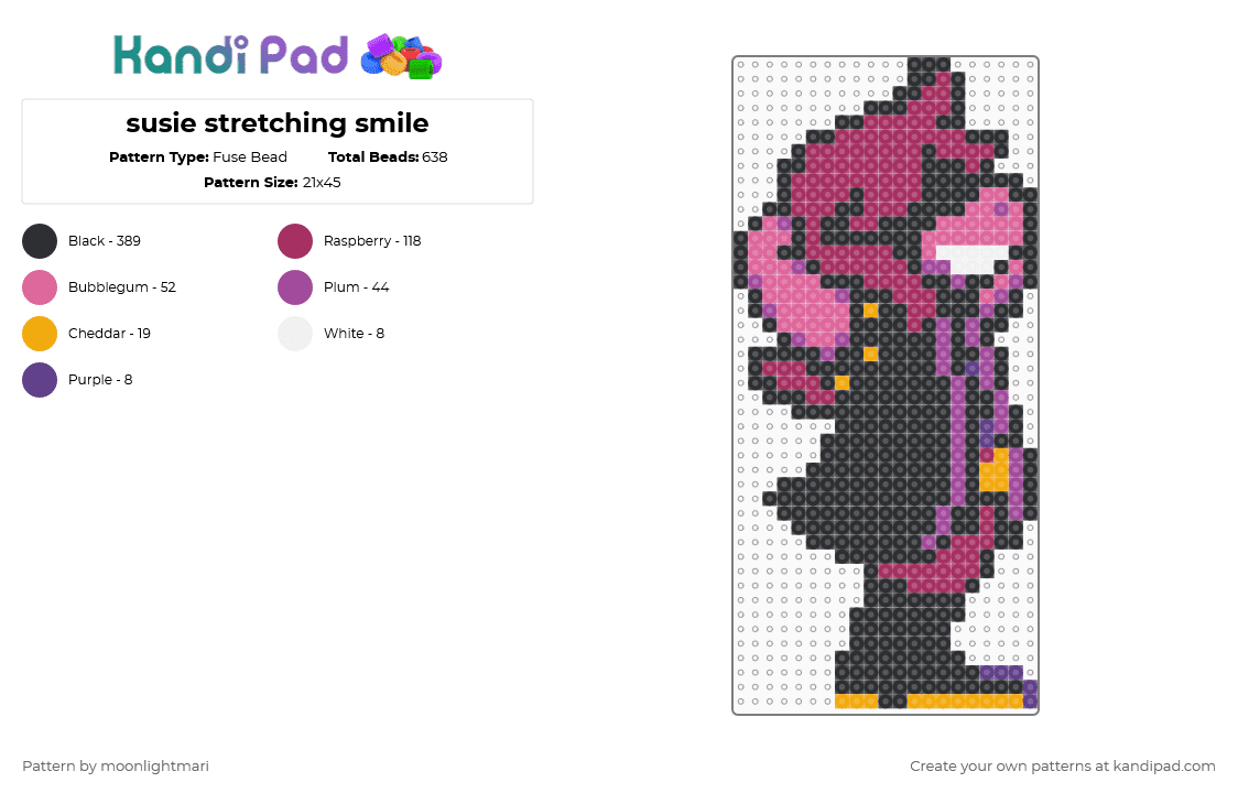 susie stretching smile - Fuse Bead Pattern by moonlightmari on Kandi Pad - black,pink,susie,deltarune,characters