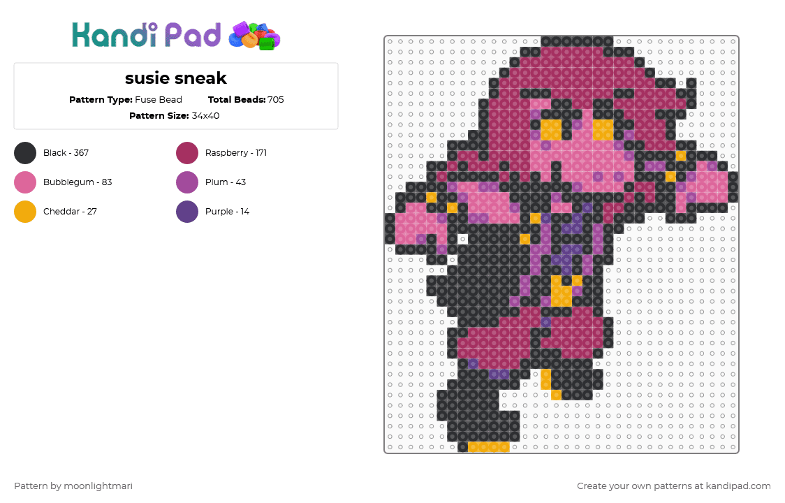 susie sneak - Fuse Bead Pattern by moonlightmari on Kandi Pad - pink,deltarune,deltarune chapter 3,susie,characters
