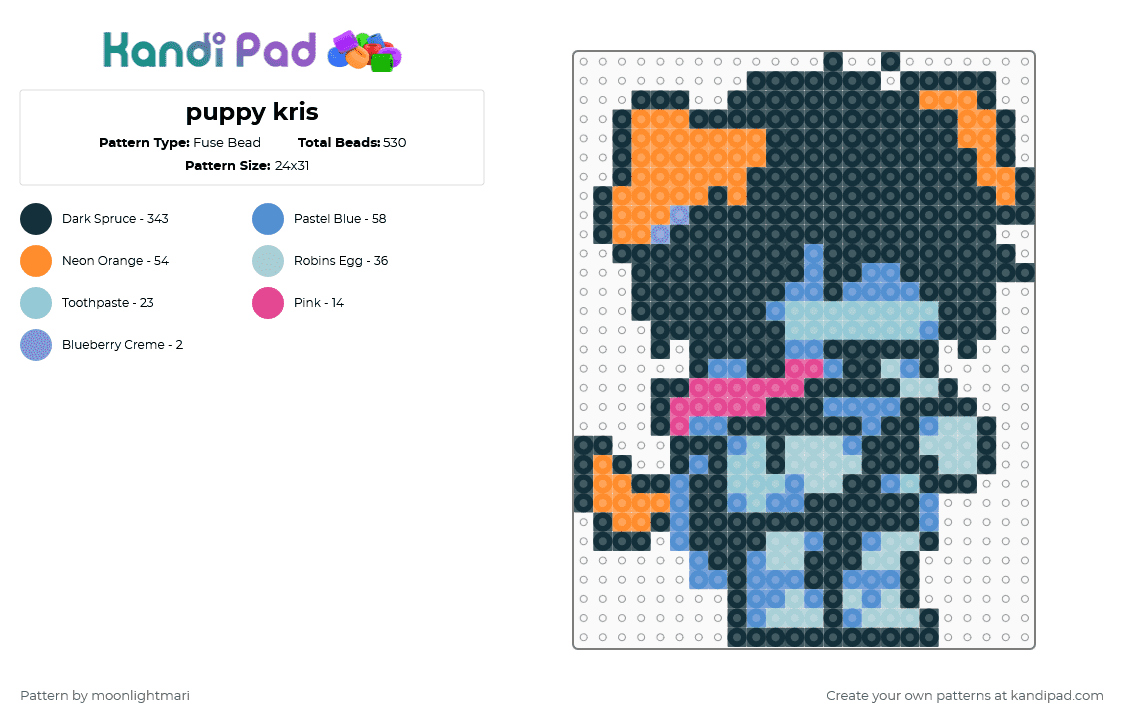 puppy kris - Fuse Bead Pattern by moonlightmari on Kandi Pad - black,light blue,deltarune,characters,kris,puppy,deltarune chapter 2