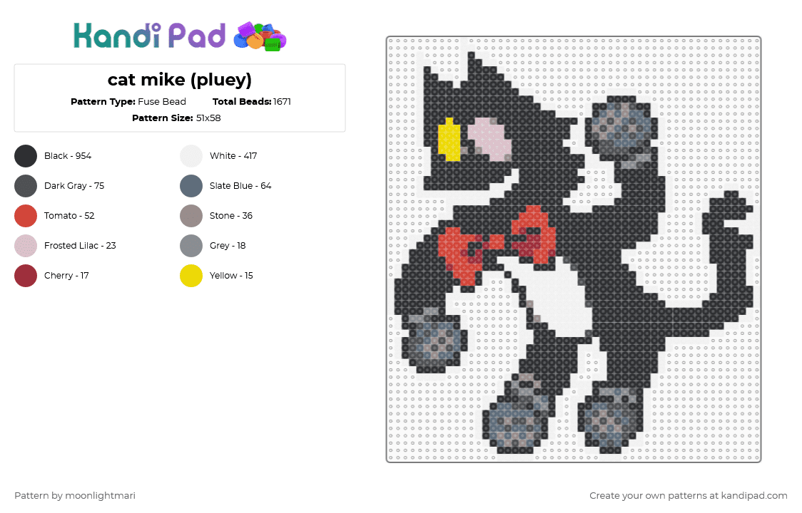 cat mike (pluey) - Fuse Bead Pattern by moonlightmari on Kandi Pad - black,white,gray,deltarune,deltarune chapter 4,mike,pluey