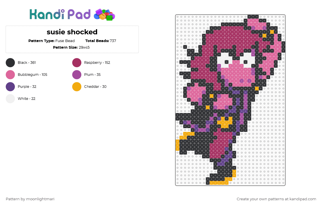 susie shocked - Fuse Bead Pattern by moonlightmari on Kandi Pad - pink,deltarune,characters,susie