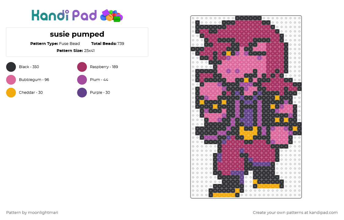 susie pumped - Fuse Bead Pattern by moonlightmari on Kandi Pad - pink,deltarune,susie,characters