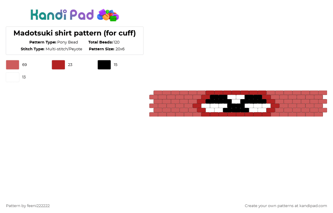 Madotsuki shirt pattern (for cuff) - Pony Bead Pattern by feeni222222 on Kandi Pad - red