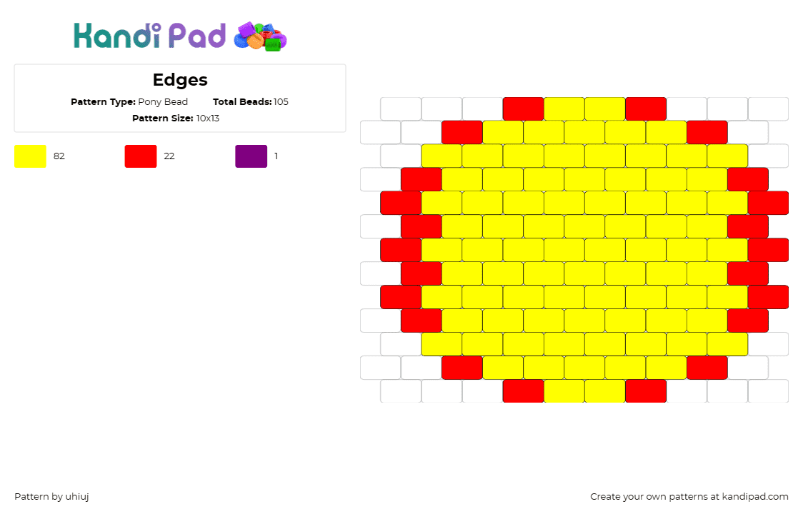 Edges - Pony Bead Pattern by uhiuj on Kandi Pad - hat,sunburst,vibrant,pop of color,energy,yellow