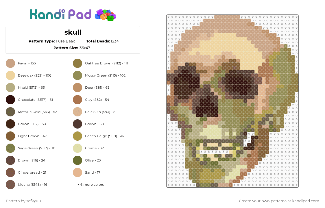 skull - Fuse Bead Pattern by safkyuu on Kandi Pad - beige, gold, tan