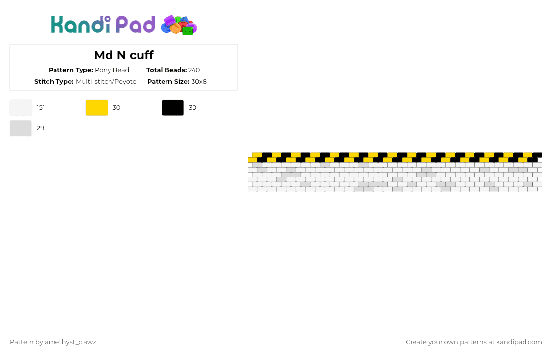 Md N cuff - Pony Bead Pattern by amethyst_clawz on Kandi Pad - white