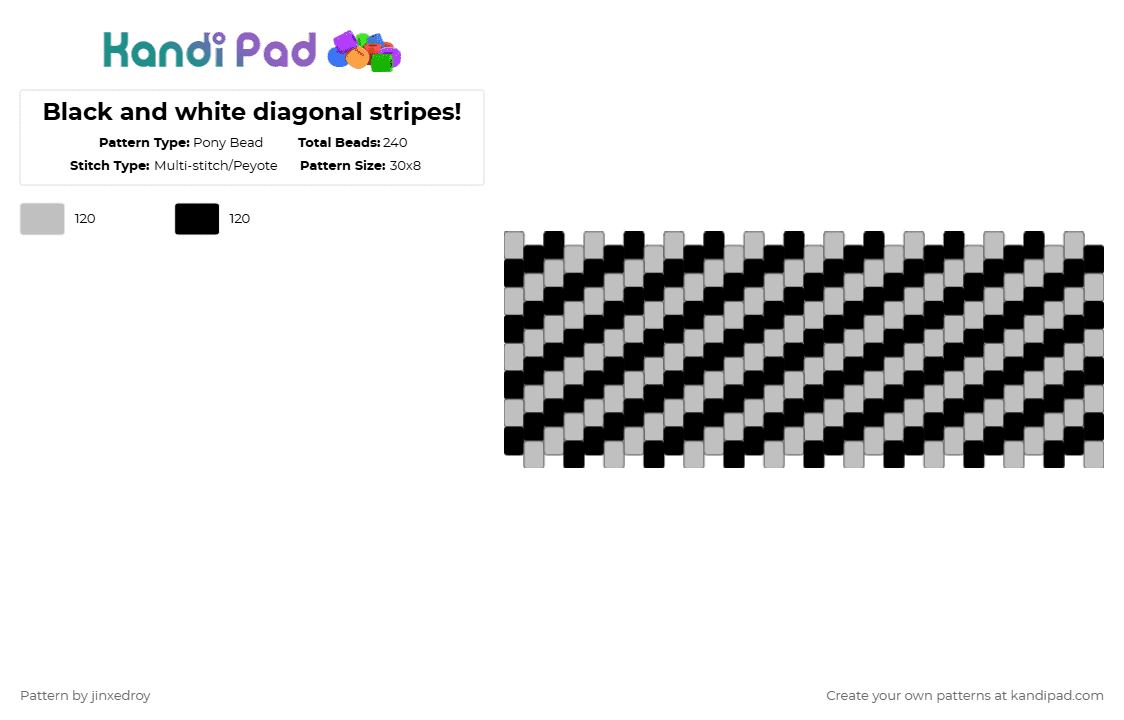 Black and white diagonal stripes! - Pony Bead Pattern by beadedroy on Kandi Pad - beige,black,stripes,kandi,peyote,multistitch,emo,scene,simple,diagonal