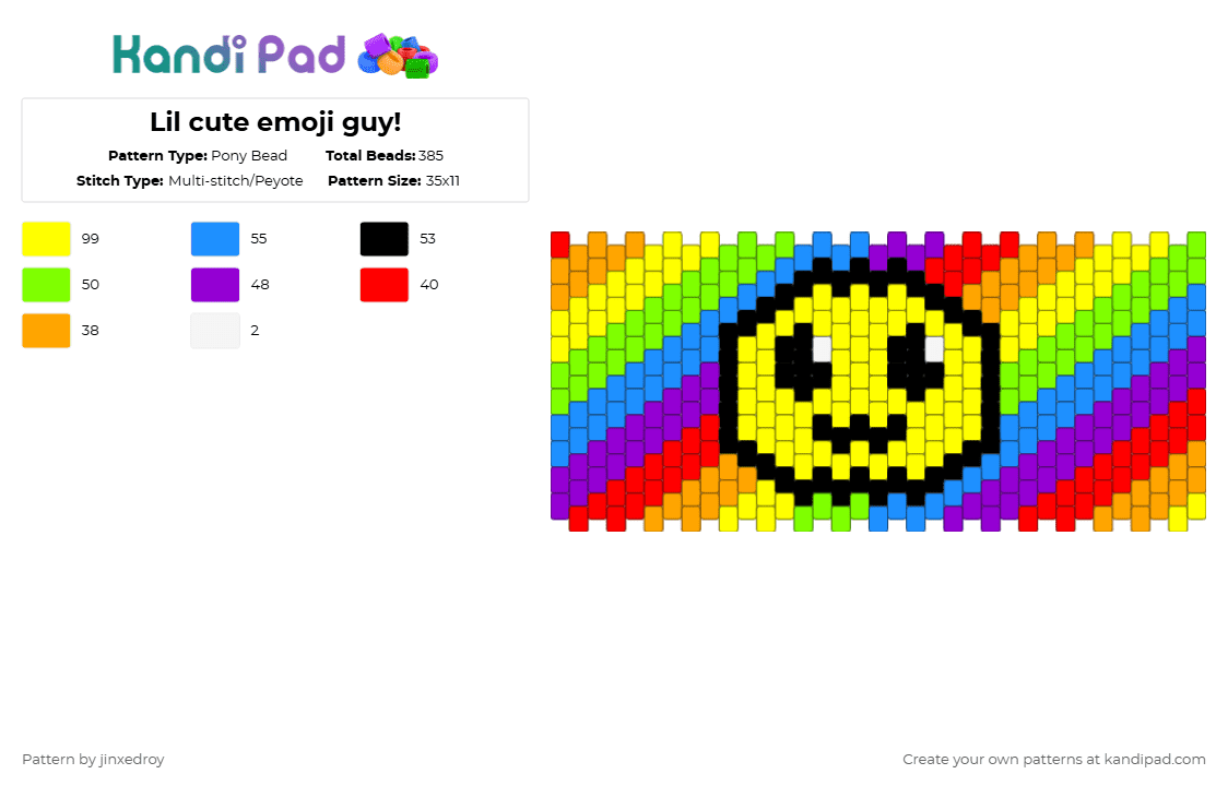 Lil cute emoji guy! - Pony Bead Pattern by beadedroy on Kandi Pad - yellow,light blue,kandi,peyote,multistitch,scene,rainbow,emoji,cute,multicolor