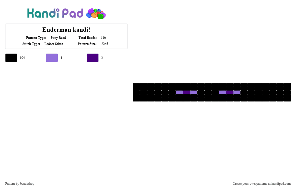 Enderman kandi! - Pony Bead Pattern by beadedroy on Kandi Pad - black,minecraft,enderman,videogame,game,kandi,ladderstitch,simple,gaming