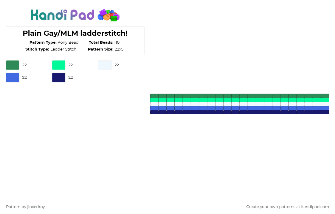 Plain Gay/MLM ladderstitch! - Pony Bead Pattern by beadedroy on Kandi Pad - green,teal,blue,purple,ladderstitch,mlm,gay,pride,kandi,simple,easy,homo