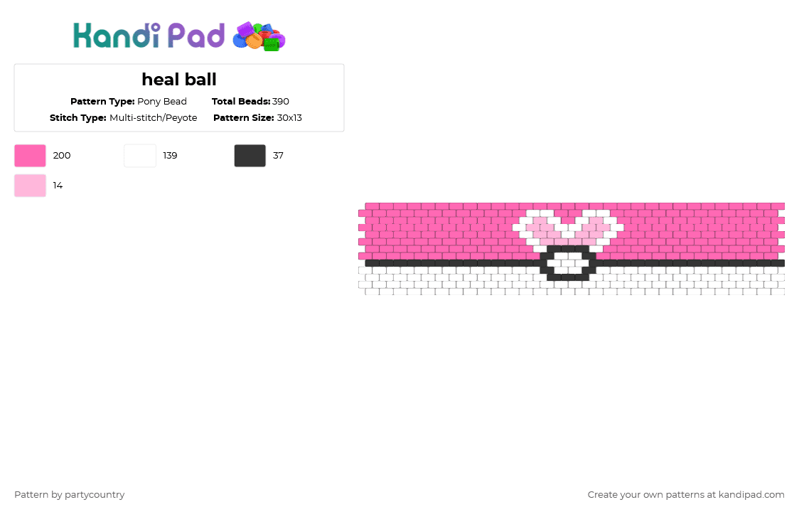 love ball - Pony Bead Pattern by partycountry on Kandi Pad - pink,white