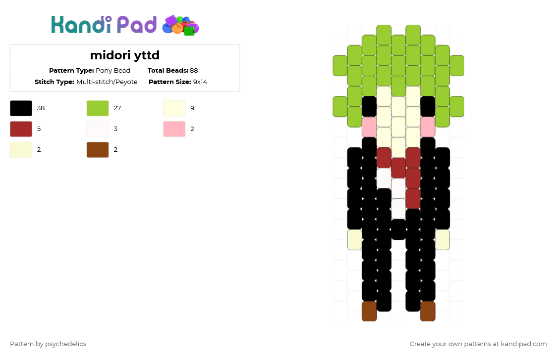 midori yttd - Pony Bead Pattern by psychedelics on Kandi Pad - green, midori, your turn to die, yttd