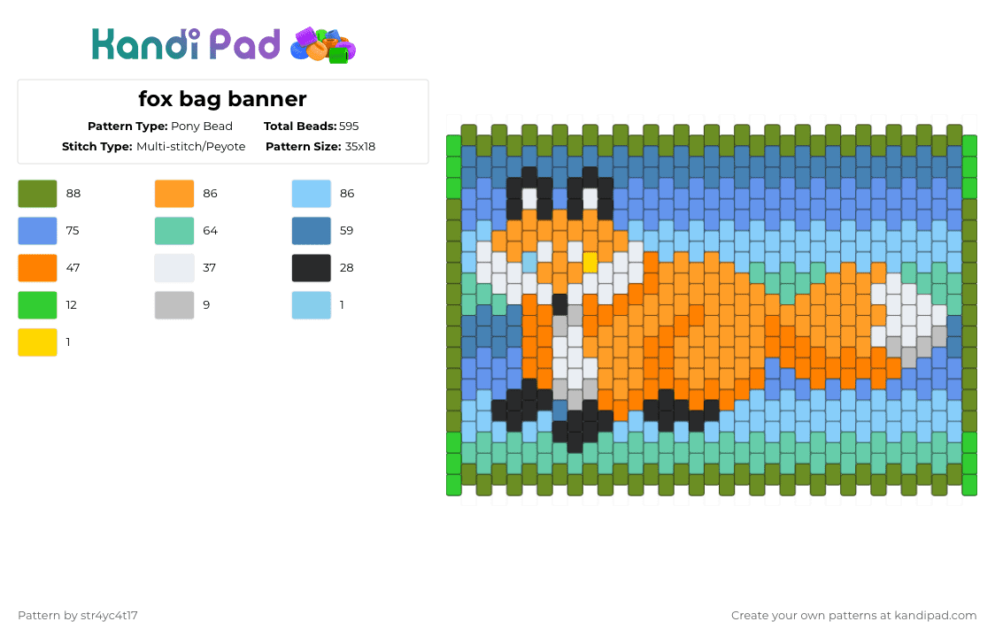 fox bag banner - Pony Bead Pattern by str4yc4t17 on Kandi Pad - orange,light blue,green
