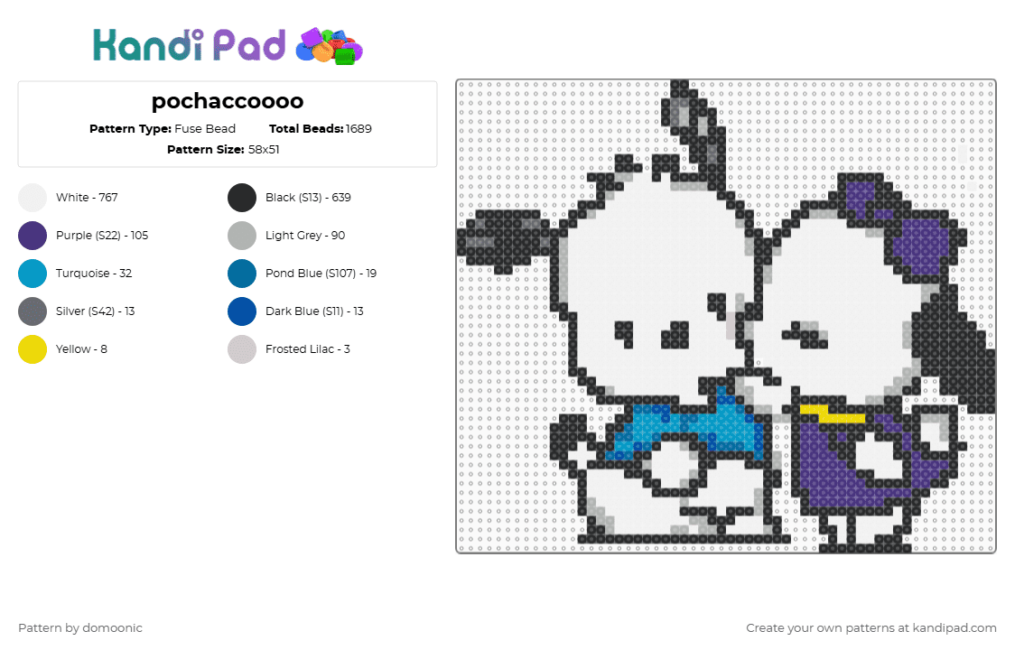pochaccoooo - Fuse Bead Pattern by domoonic on Kandi Pad - white,beige,purple