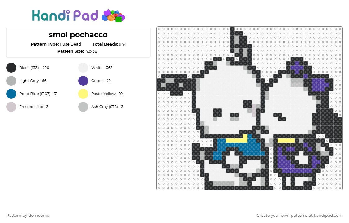 smol pochacco - Fuse Bead Pattern by domoonic on Kandi Pad - white,beige,purple
