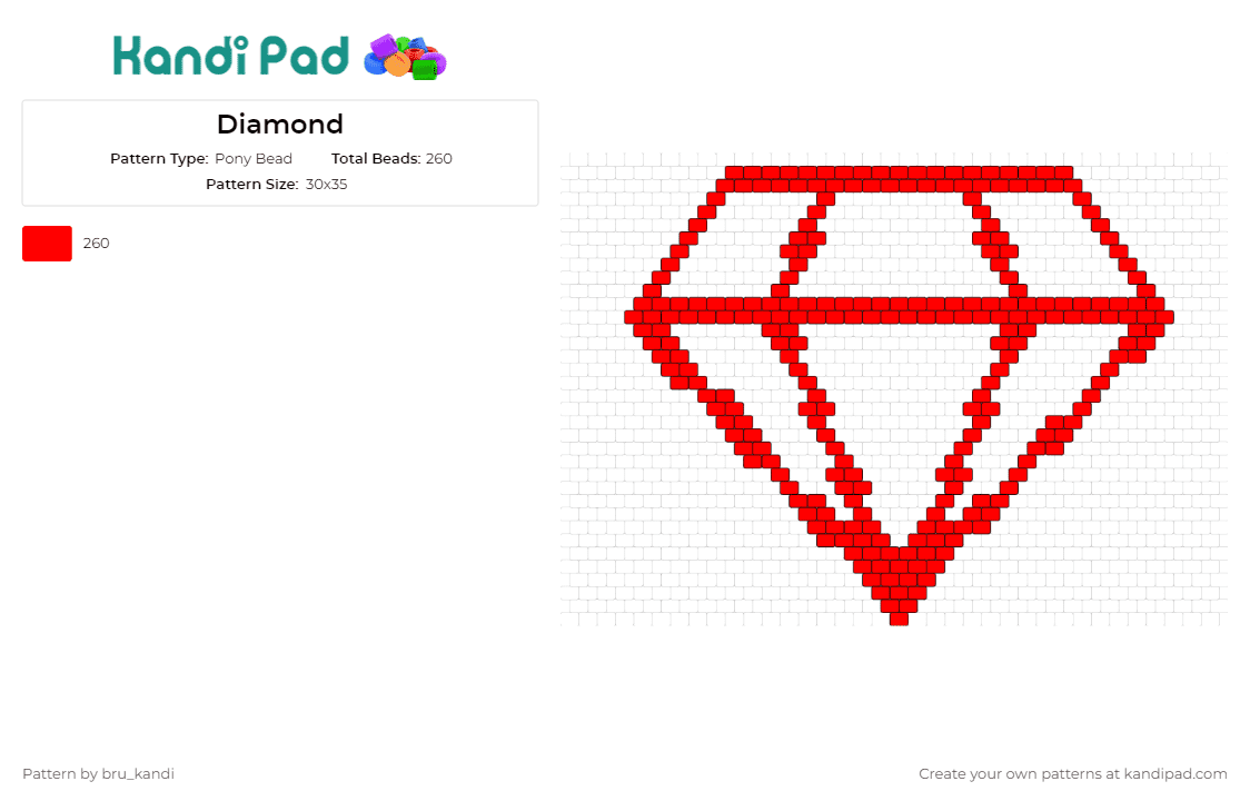 Diamond - Pony Bead Pattern by bru_kandi on Kandi Pad - diamond,geometric,red,bold,crisp,standout,sophistication,style,allure,outline