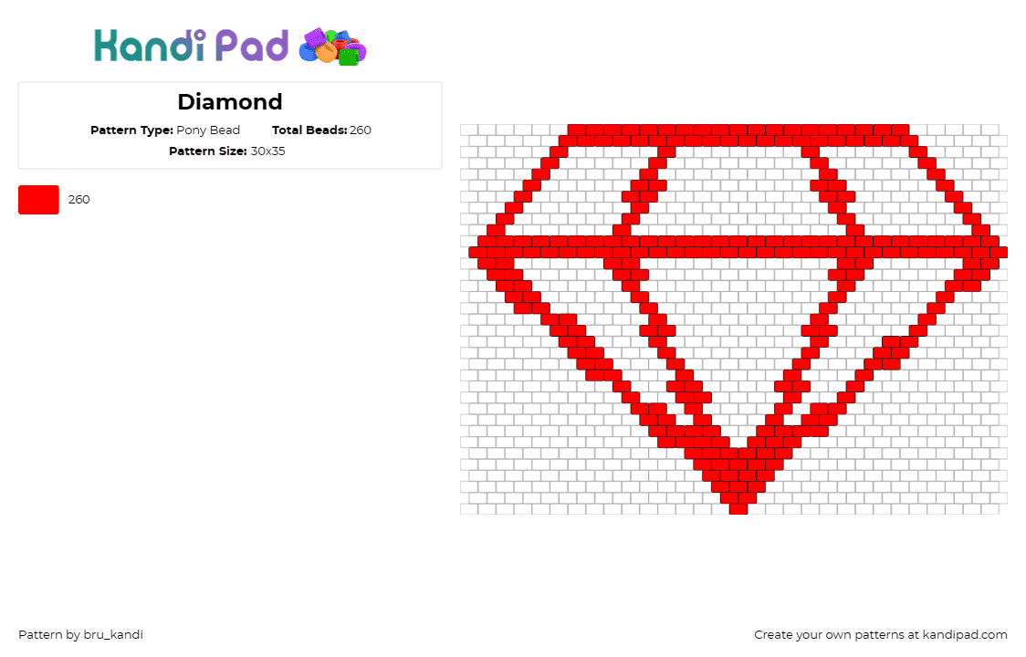 Diamond - Pony Bead Pattern by bru_kandi on Kandi Pad - diamond,geometric,red,bold,crisp,standout,sophistication,style,outline