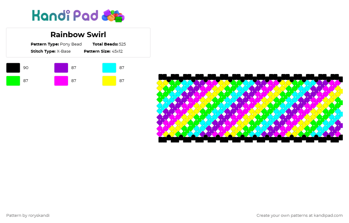 Neon Rainbow Swirl - Pony Bead Pattern by roryskandi on Kandi Pad - light blue,pink,colorful,rainbow,xbase,swirl,neon