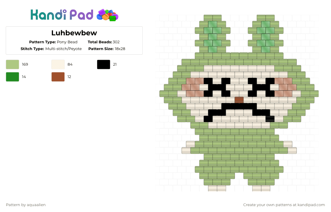 Luhbewbew - Pony Bead Pattern by aquaalien on Kandi Pad - green,labubu,trendy,consumerism,commentary,thrift gremlin,upcycle,kpop