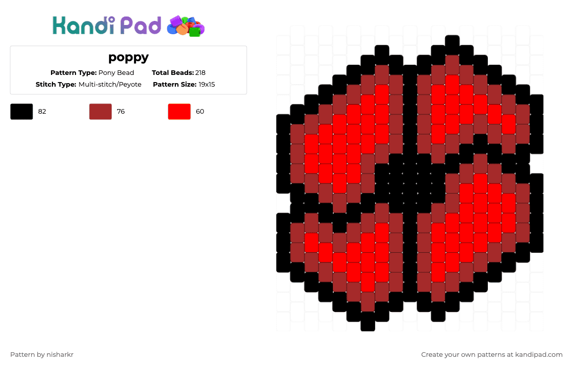 poppy - Pony Bead Pattern by nisharkr on Kandi Pad - black,red