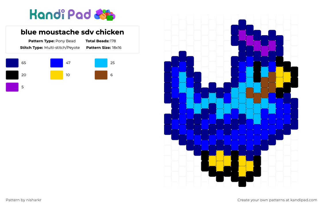 blue moustache sdv chicken - Pony Bead Pattern by nisharkr on Kandi Pad - purple