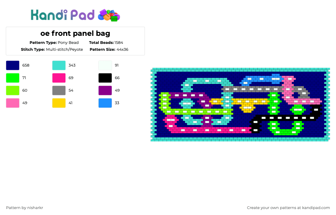 oe front panel bag - Pony Bead Pattern by nisharkr on Kandi Pad - light blue,purple