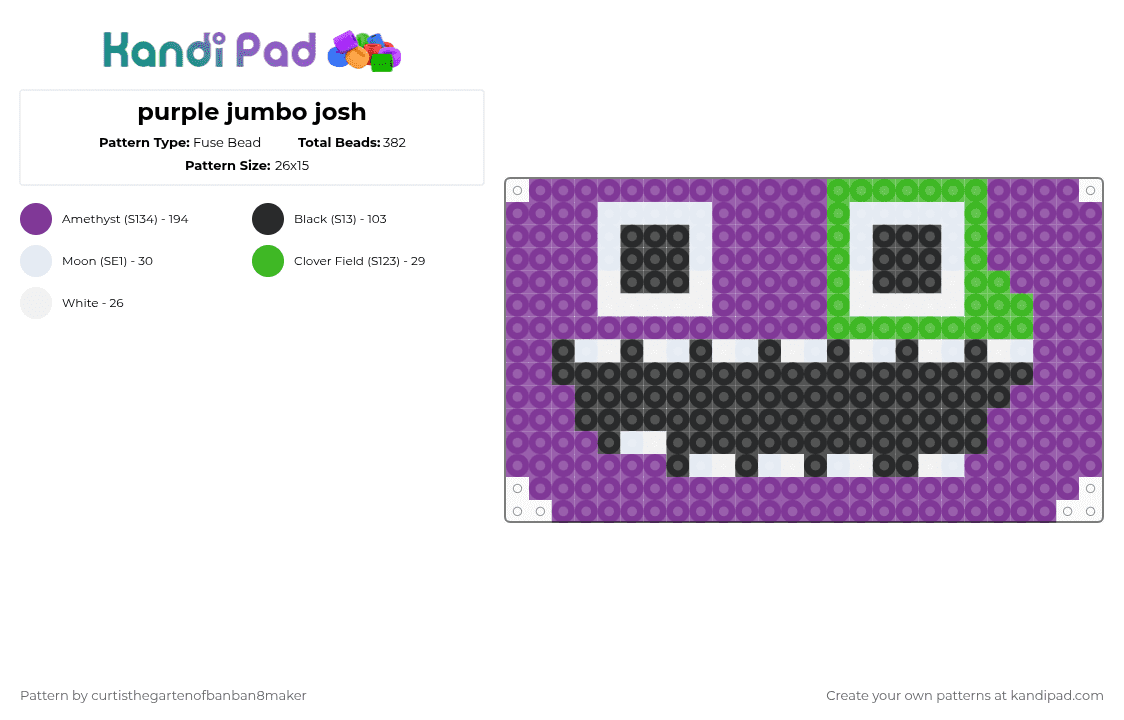 purple jumbo josh - Fuse Bead Pattern by curtisthegartenofbanban9maker on Kandi Pad - pink