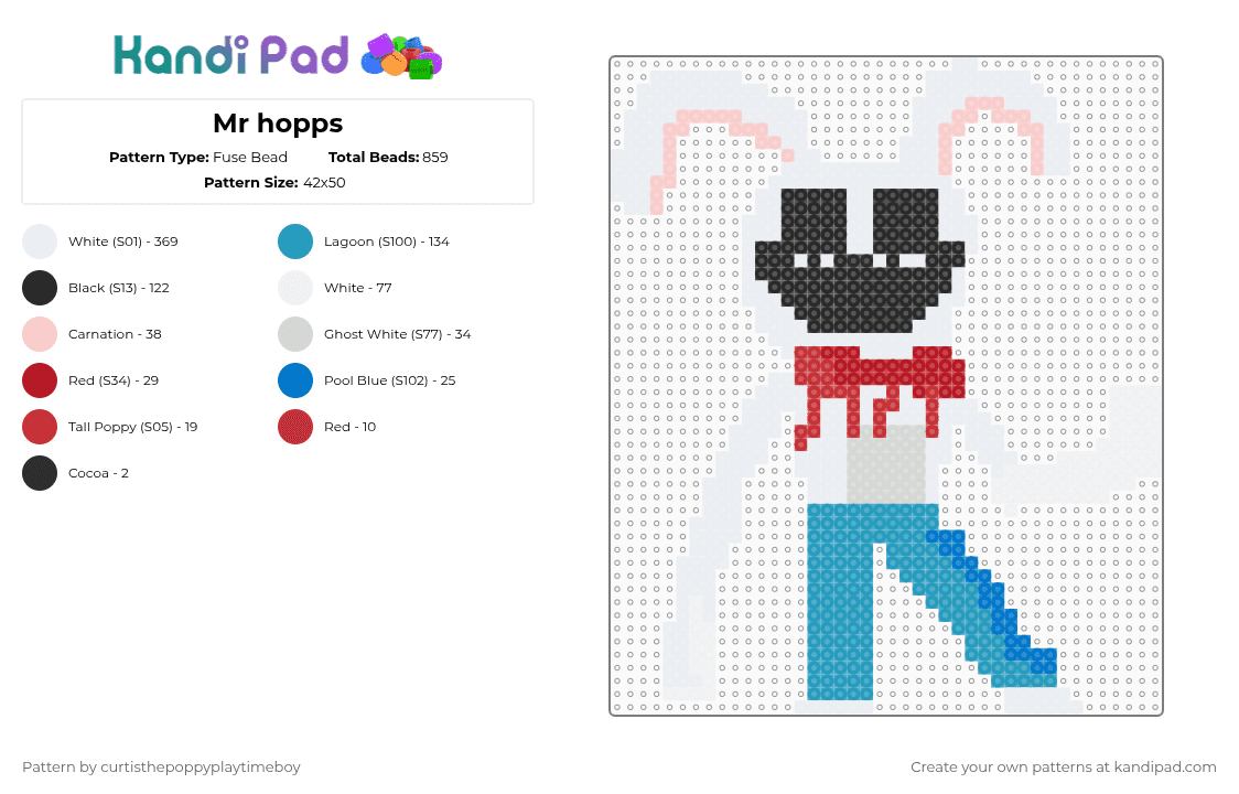 Mr hopps - Fuse Bead Pattern by curtisthegartenofbanban9maker on Kandi Pad - white,red,light blue