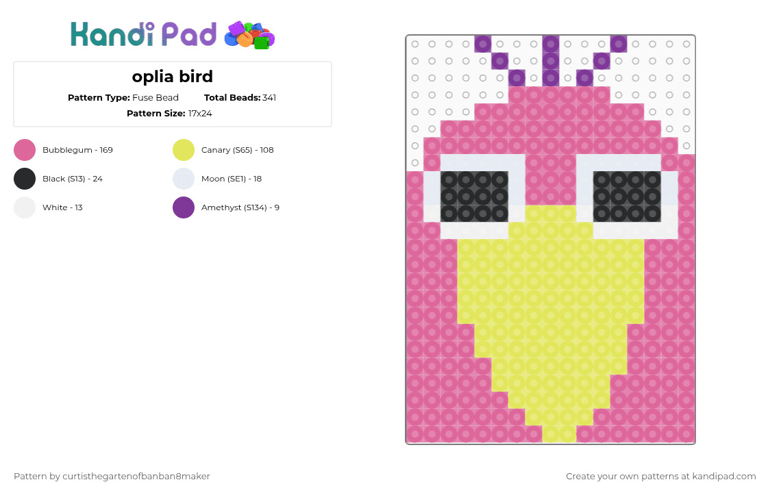 oplia bird - Fuse Bead Pattern by curtisthegartenofbanban9maker on Kandi Pad - pink,yellow