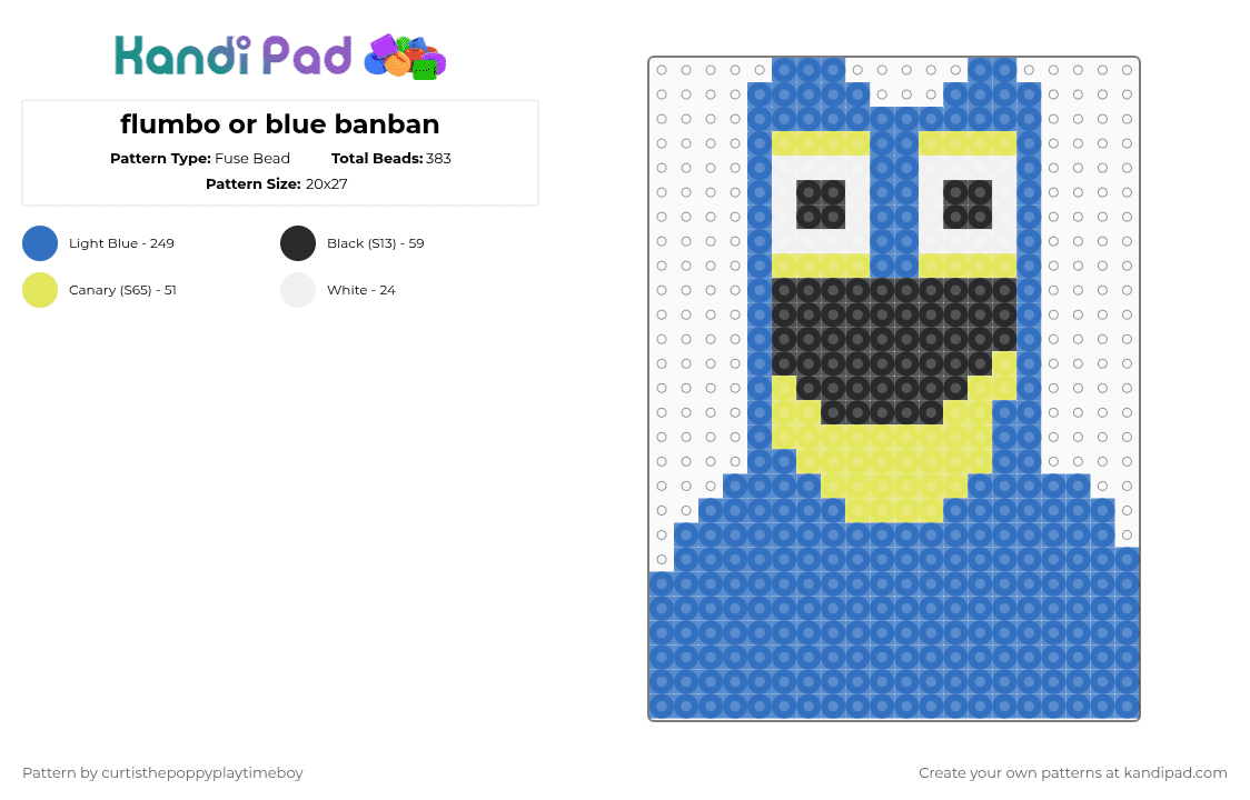 flumbo or blue banban - Fuse Bead Pattern by curtisthegartenofbanban9maker on Kandi Pad - blue