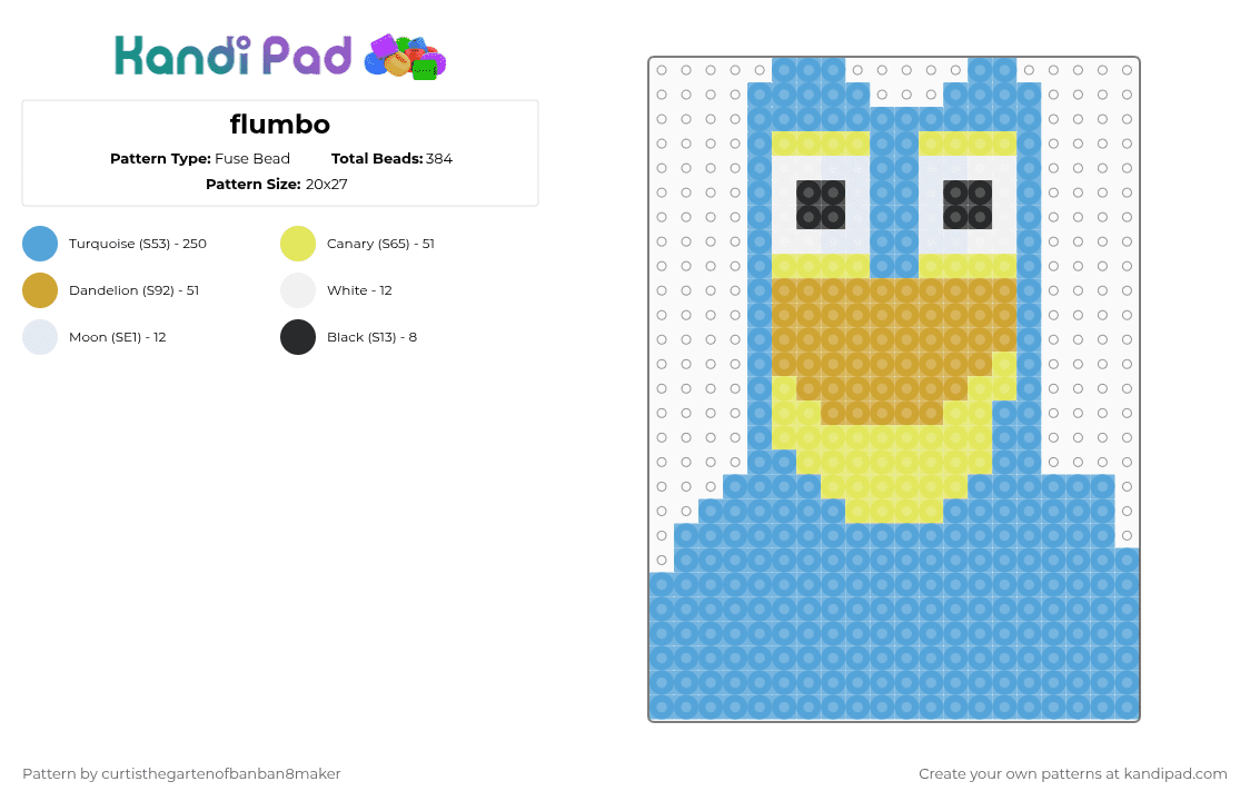 flumbo - Fuse Bead Pattern by curtisthegartenofbanban9maker on Kandi Pad - light blue