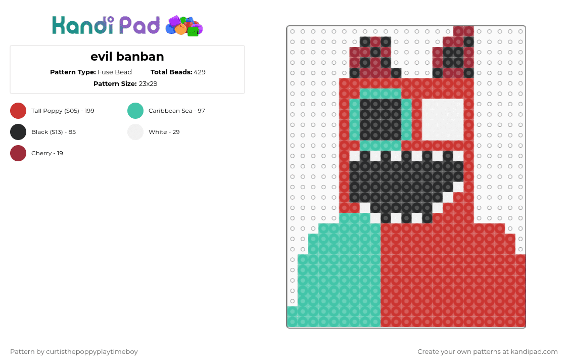 evil banban - Fuse Bead Pattern by curtisthegartenofbanban9maker on Kandi Pad - red,teal