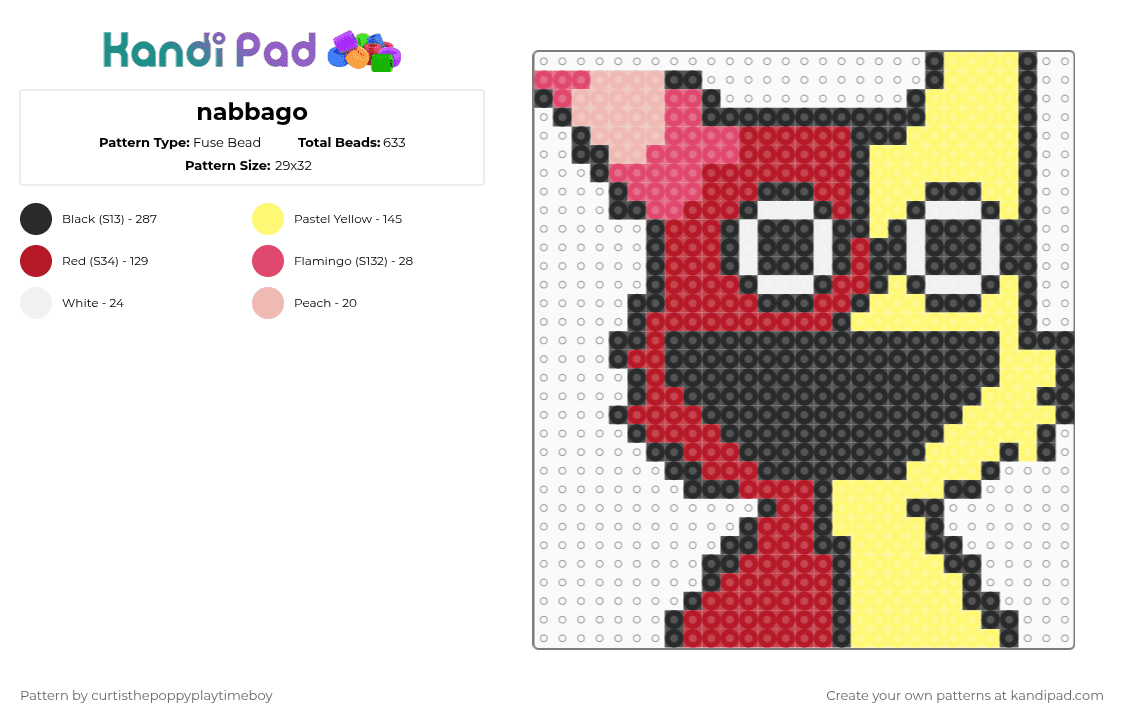 nabbago - Fuse Bead Pattern by curtisthegartenofbanban9maker on Kandi Pad - red,yellow