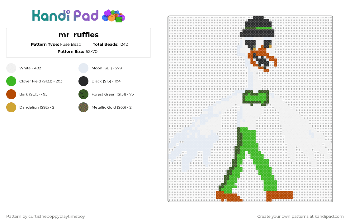 mr  ruffles - Fuse Bead Pattern by curtisthegartenofbanban9maker on Kandi Pad - white,gold,green,red