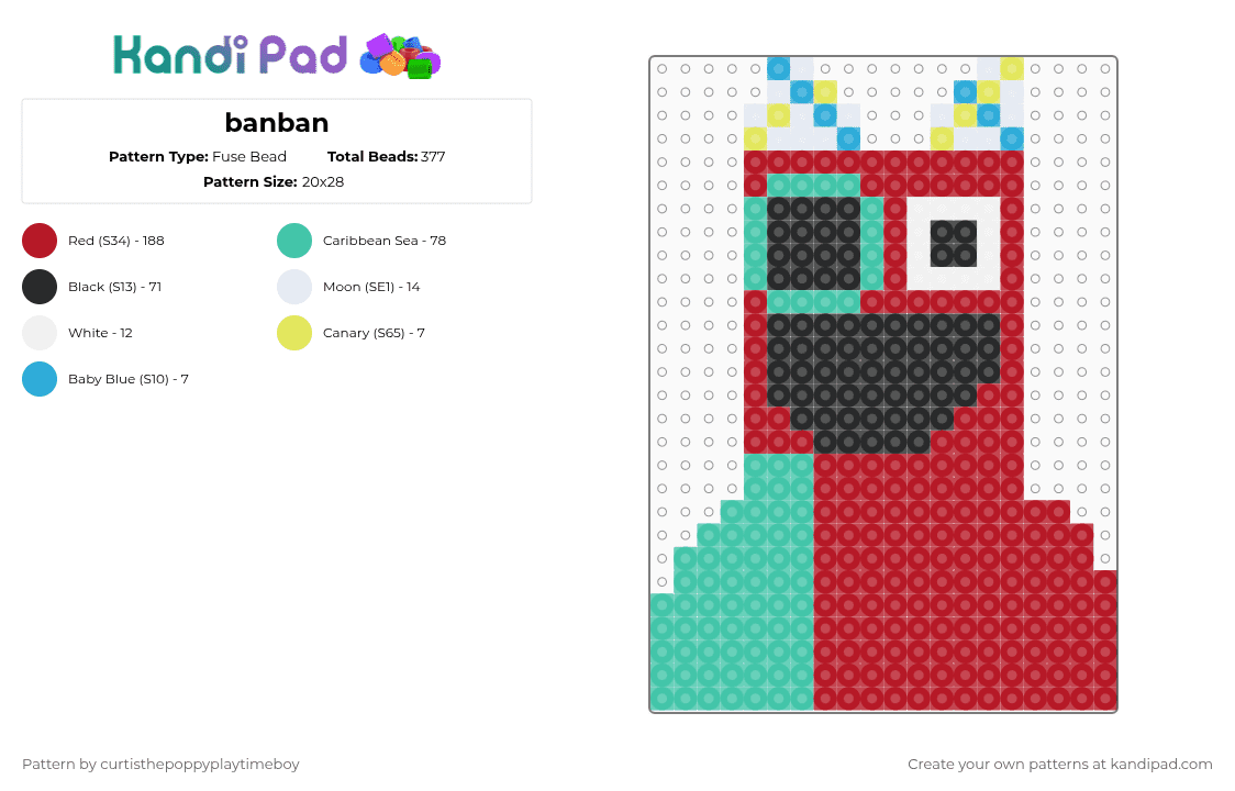 banban - Fuse Bead Pattern by curtisthegartenofbanban9maker on Kandi Pad - red,teal