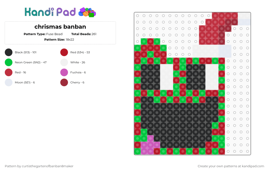 chrismas banban - Fuse Bead Pattern by curtisthegartenofbanban9maker on Kandi Pad - green,red
