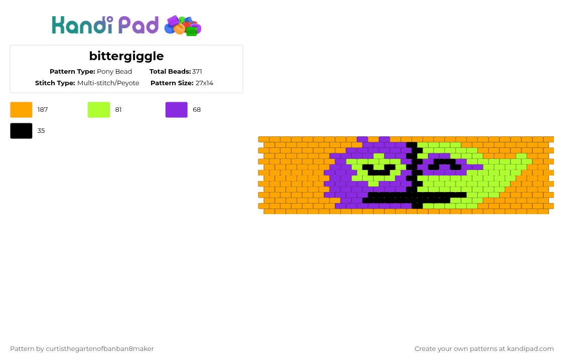 bittergiggle - Pony Bead Pattern by curtisthegartenofbanban9maker on Kandi Pad - orange