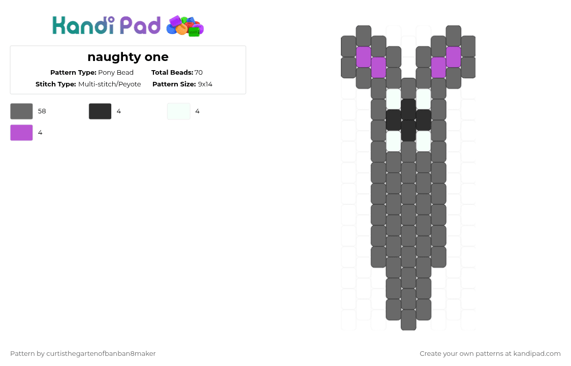 naughty one - Pony Bead Pattern by curtisthegartenofbanban9maker on Kandi Pad - gray