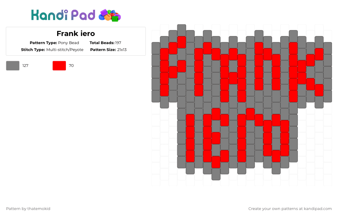 Frank iero - Pony Bead Pattern by thatemokid on Kandi Pad - red,gray,frankiero,mcr,charm