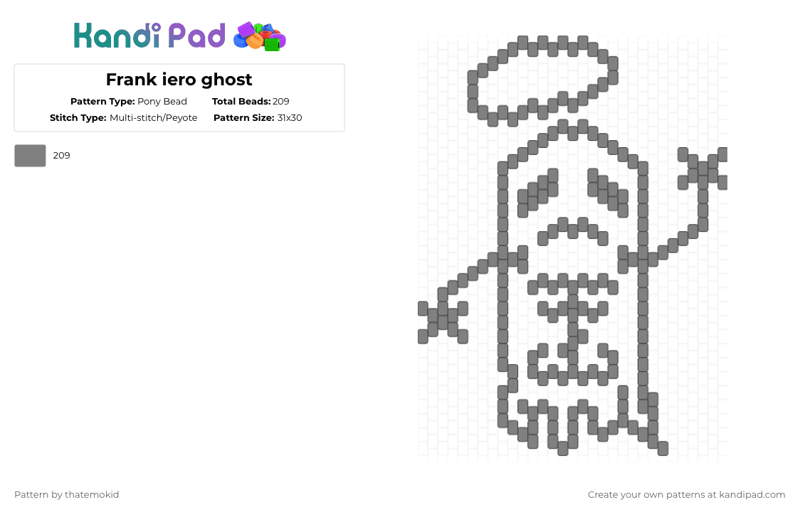 Frank iero ghost - Pony Bead Pattern by thatemokid on Kandi Pad - frankiero, ghost, gray
