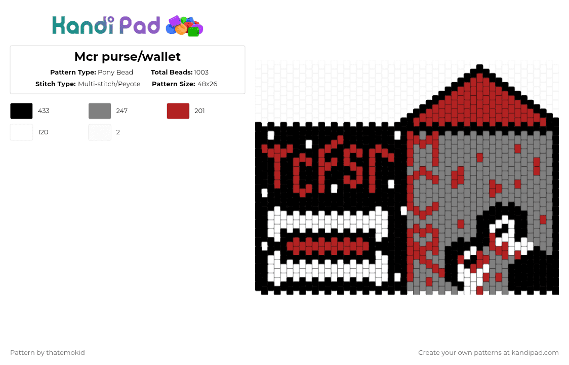 Mcr purse/wallet - Pony Bead Pattern by thatemokid on Kandi Pad - red,gray,mcr,bag
