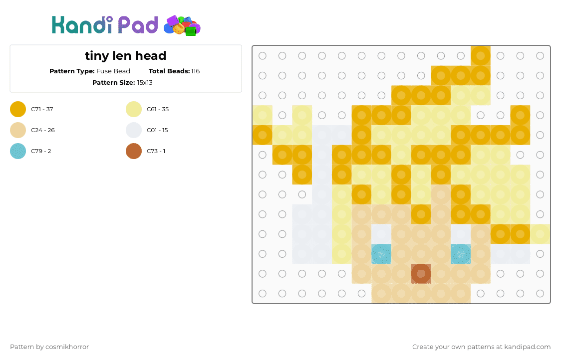 tiny len head - Fuse Bead Pattern by cosmikhorror on Kandi Pad - beige,orange,yellow