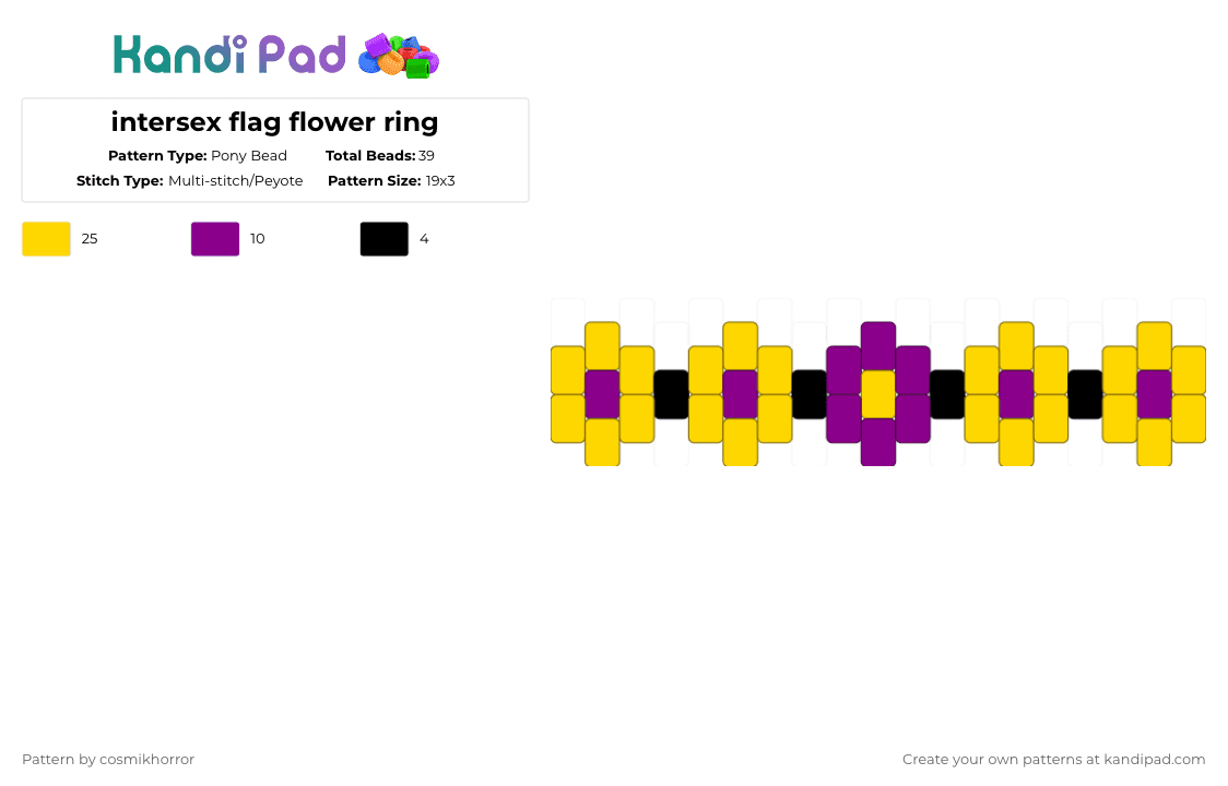 intersex flag flower ring - Pony Bead Pattern by cosmikhorror on Kandi Pad - yellow,pink