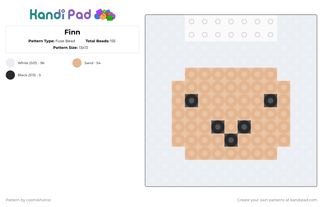 Finn - Fuse Bead Pattern by cosmikhorror on Kandi Pad - beige, white