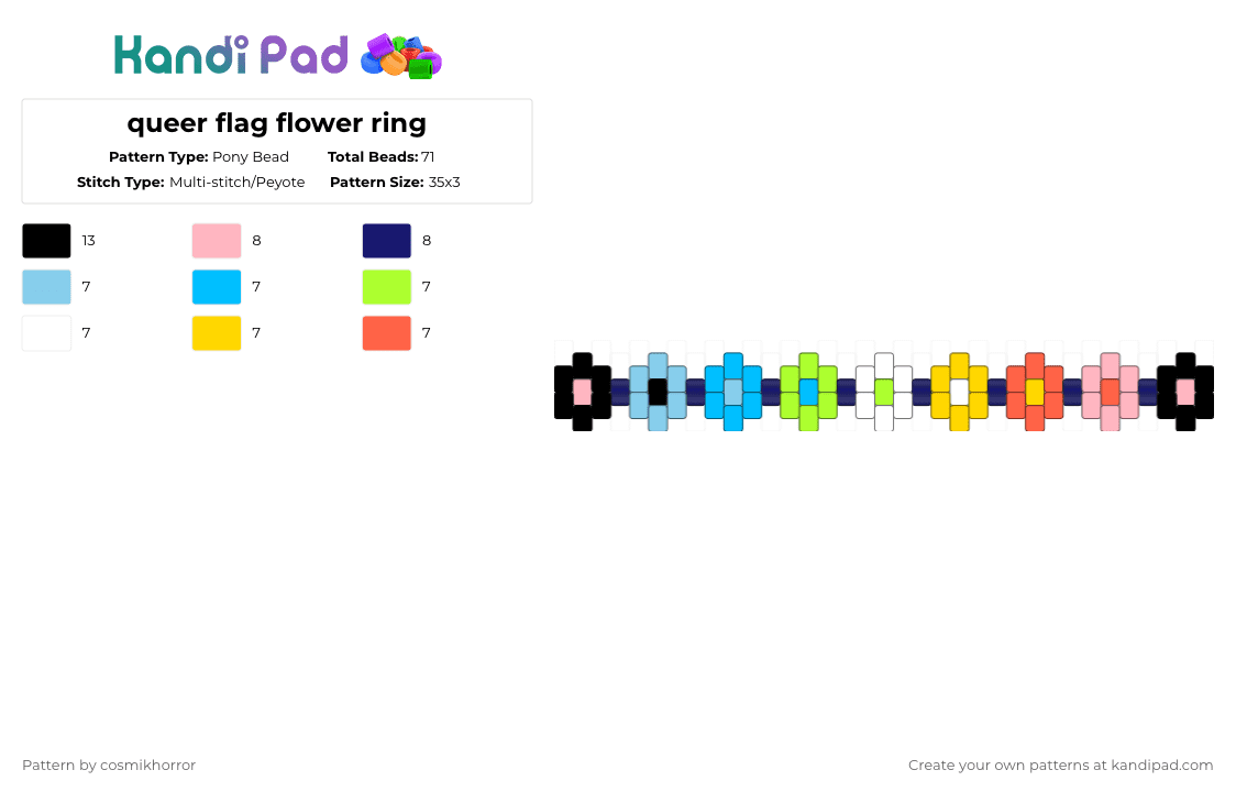 queer flag flower ring - Pony Bead Pattern by cosmikhorror on Kandi Pad - light blue,pink,purple