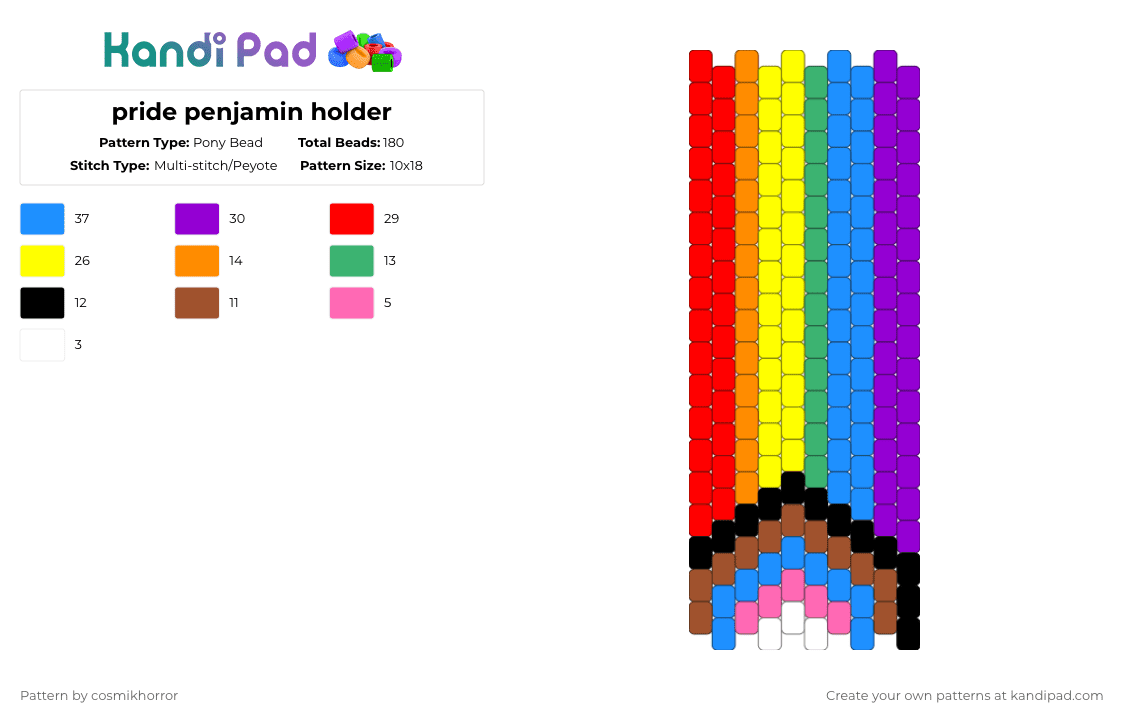 pride penjamin holder - Pony Bead Pattern by cosmikhorror on Kandi Pad - light blue,red,yellow,purple