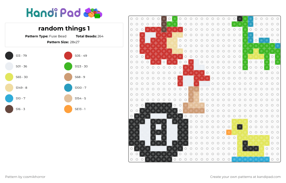 random things 1 - Fuse Bead Pattern by cosmikhorror on Kandi Pad - beige,red,green,yellow