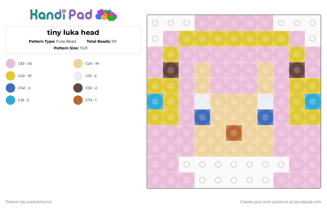 tiny luka head - Fuse Bead Pattern by cosmikhorror on Kandi Pad - beige,pink,yellow
